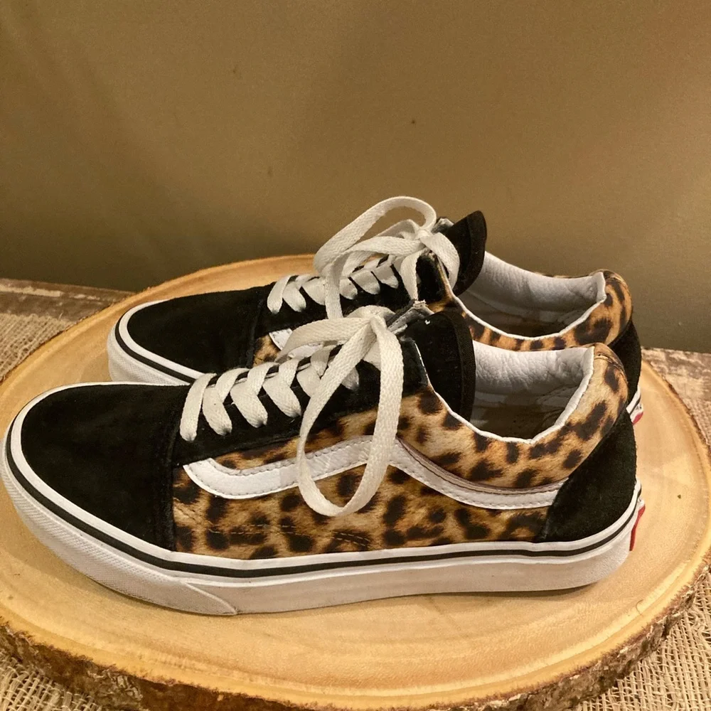Vans Sk8 Hi Leopard Print Sneakers Women's Low Top Black White Shoes Size 7‎